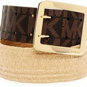 MICHAEL Michael Kors Logo Stretch Belt in Brown XS